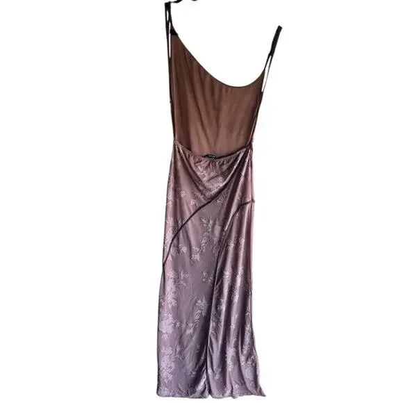 Asos Design Women's Asymmetric Neckline Devore Maxi Dress Choco Brown Size US 6 - Picture 7 of 15